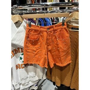 Vintage D'Mode Classix Orange Bedazzled Denim Jean Shorts Size 7
